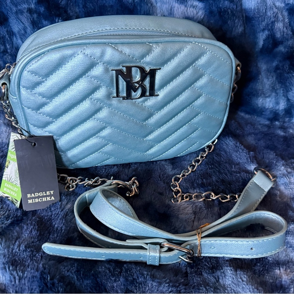 Badgley Mischka Light Metalic Blue Quilted Crossbody Bag